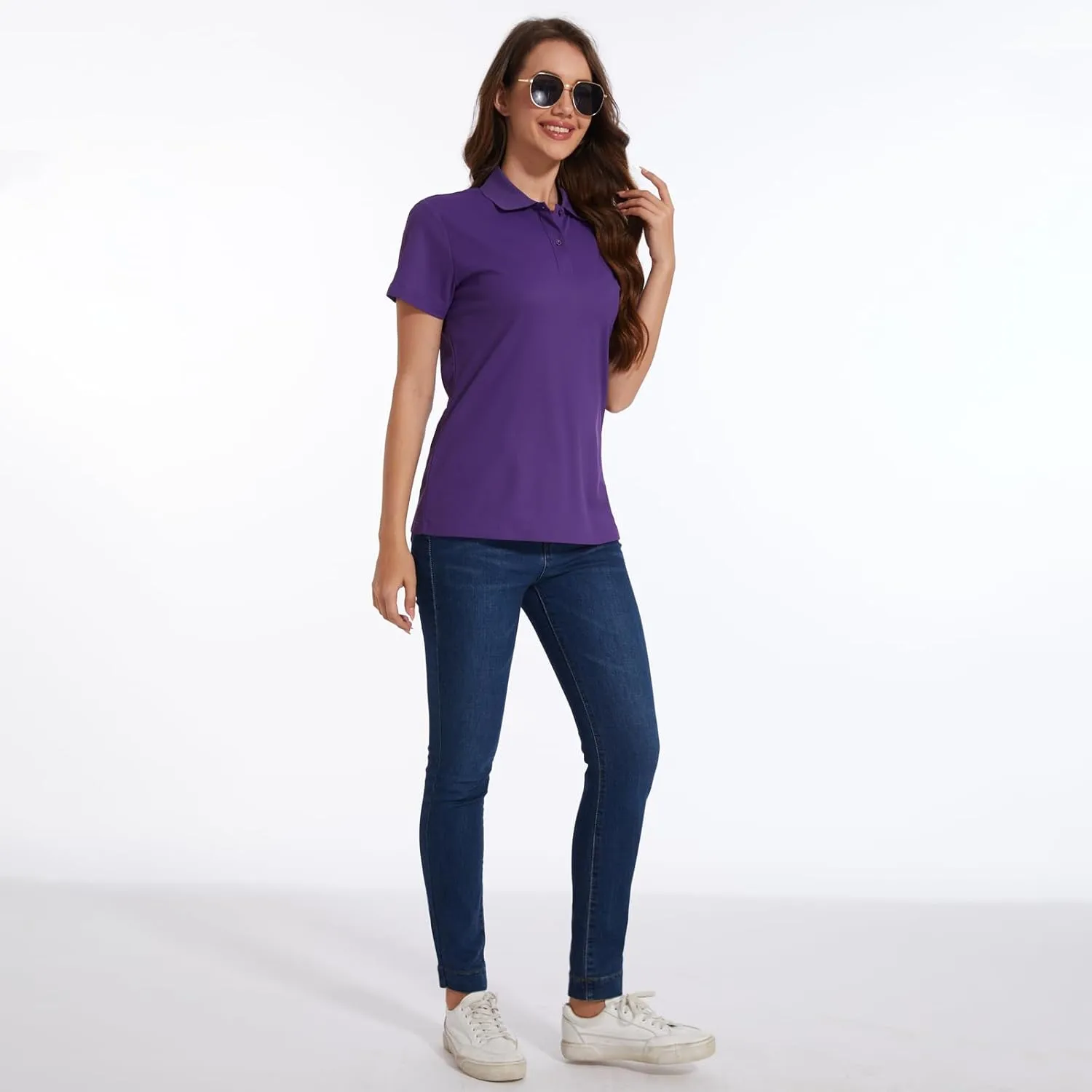 Casei Womens Polo Shirts Golf Shirts Quick Dry Moisture Wicking Black and White Polo Shirt