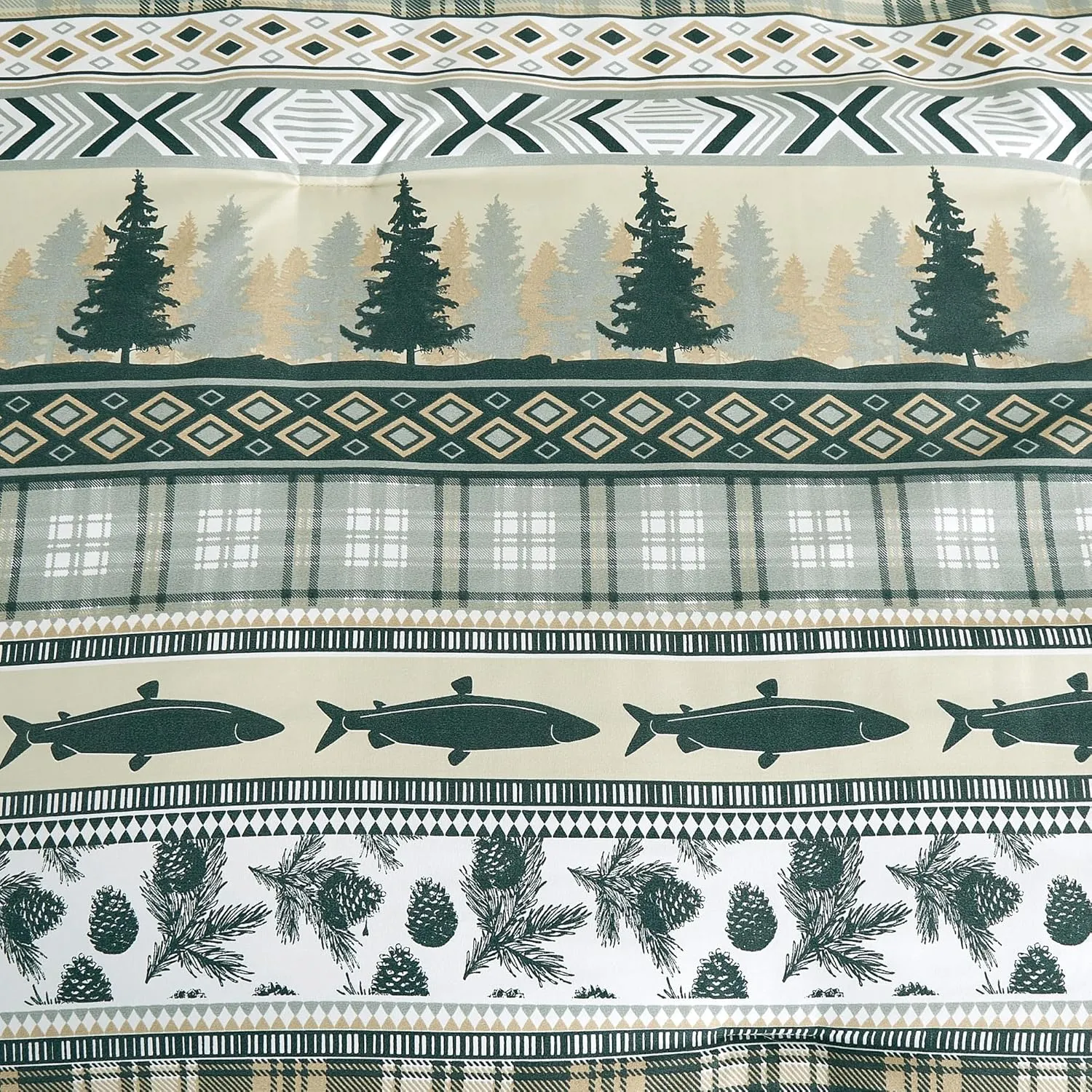 Chezmoi Collection Ridge 7-Piece Northwest Cabin Lodge Bed in a Bag Queen Comforter Set - Multicolor Pine Tree Fish Deer Printed Microfiber Bedding Set
