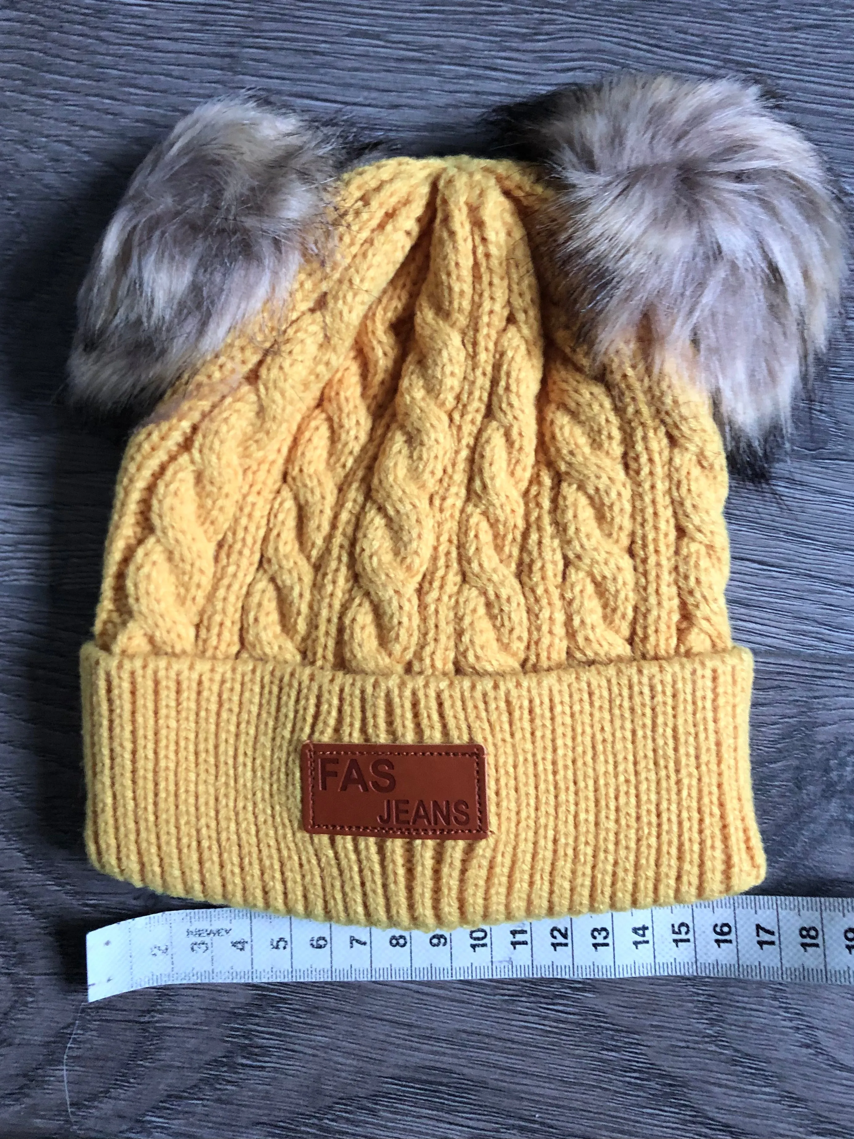 Children’s Yellow Double Pom Pom Hat - age 2-4ish