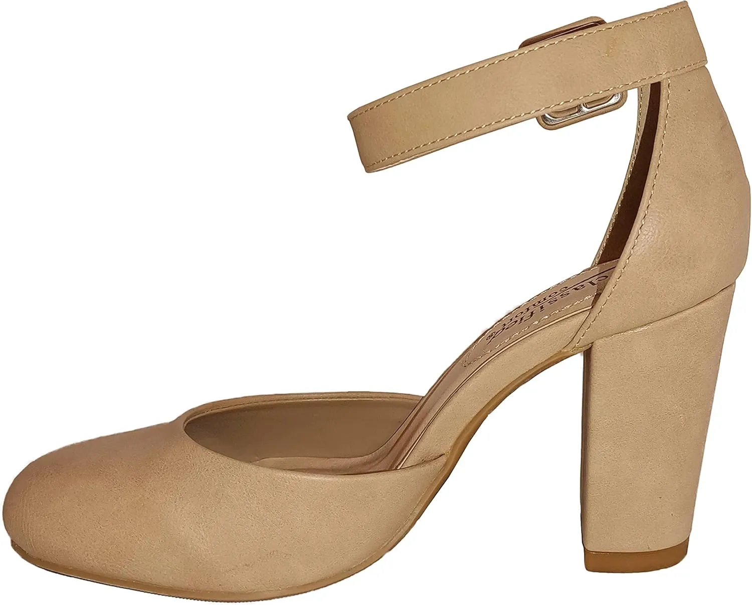 City Classified Women's Comfort Foam Closed Toe Dress Pump Ankle Strap Block Heel