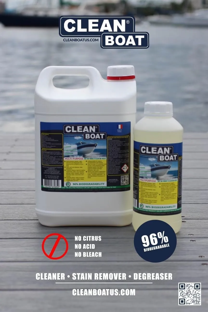 CleanBoat® All In One Boat Cleaner, Degreaser, And Stain Remover, 1 Liter, Leaves A Protective Coating, 96% Biodegradable, Safe On Your Boat's Multiple Surfaces (1)