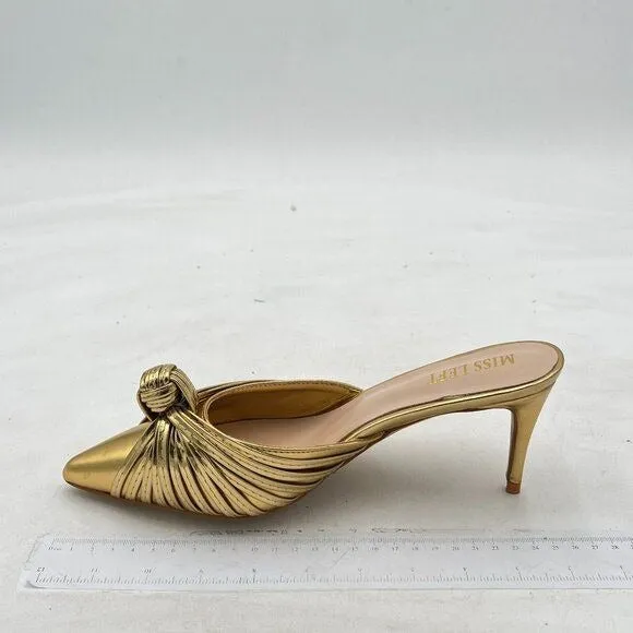 Closed Pointed Toe Mule for Women Knotted Detail Slip On Backless Mid Heel