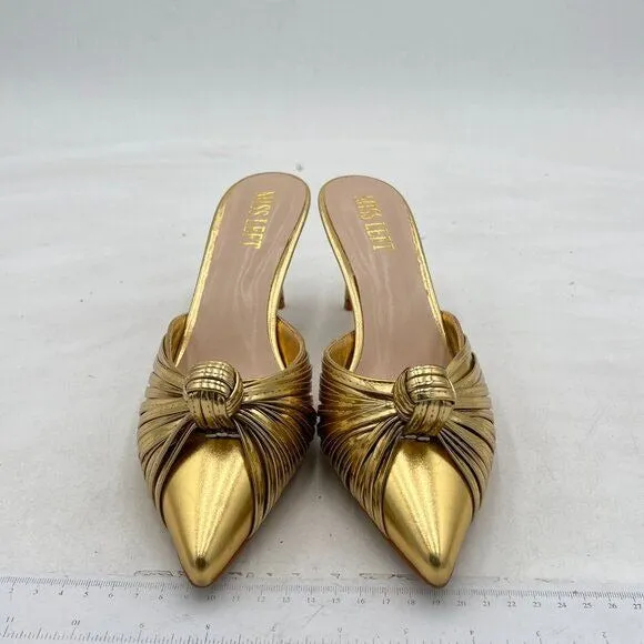 Closed Pointed Toe Mule for Women Knotted Detail Slip On Backless Mid Heel