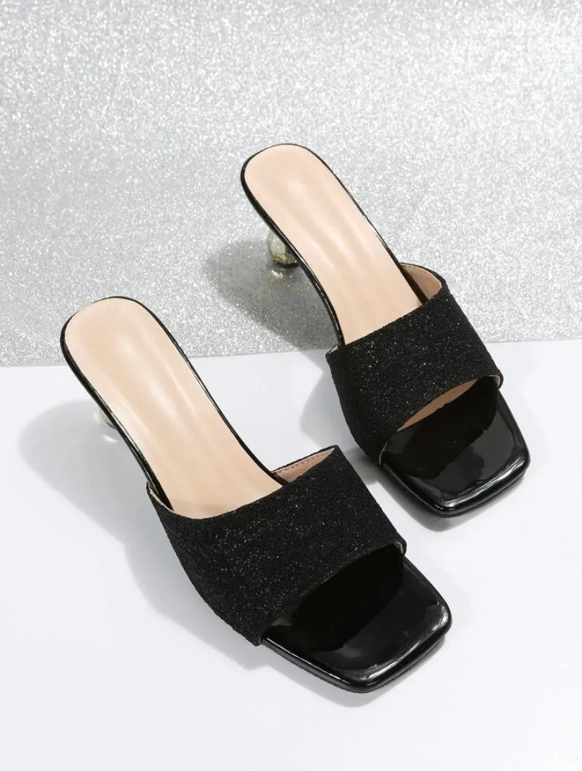 CM-SHS011560 Women Trendy Seoul Style Minimalist Sculptural Heeled Mule Sandals - Black
