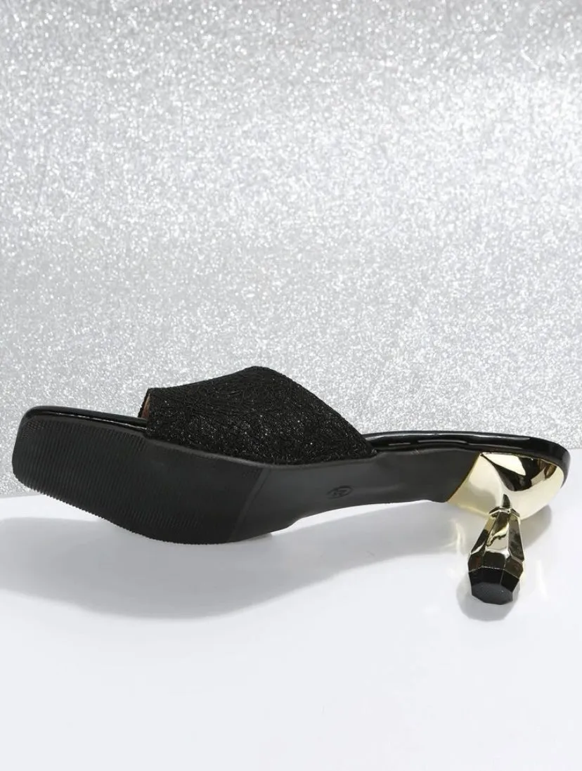 CM-SHS011560 Women Trendy Seoul Style Minimalist Sculptural Heeled Mule Sandals - Black