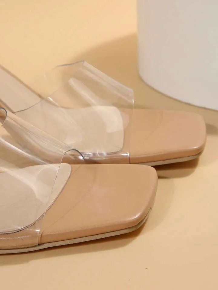 CM-SHS016904 Women Trendy Seoul Style Clear Sculptural Heeled Mule Sandals - Apricot