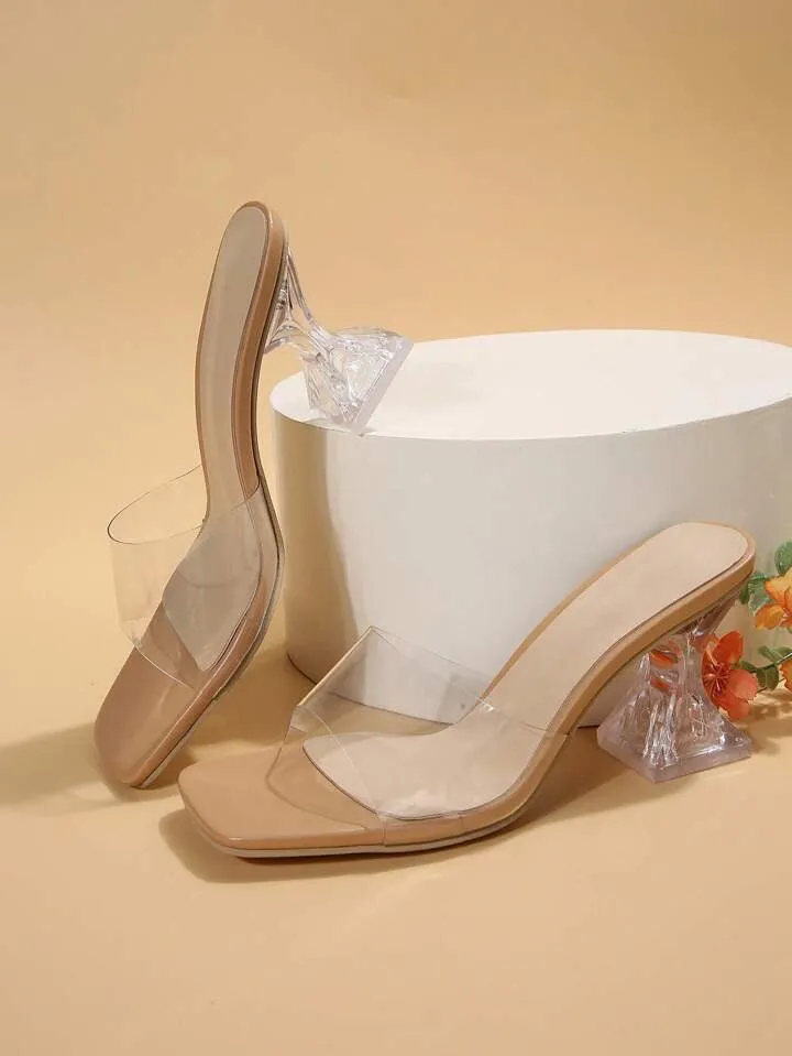 CM-SHS016904 Women Trendy Seoul Style Clear Sculptural Heeled Mule Sandals - Apricot