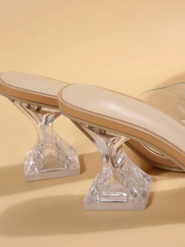 CM-SHS016904 Women Trendy Seoul Style Clear Sculptural Heeled Mule Sandals - Apricot