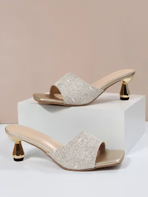 CM-SHS179698 Women Trendy Seoul Style Minimalist Sculptural Heeled Mule Sandals - Gold
