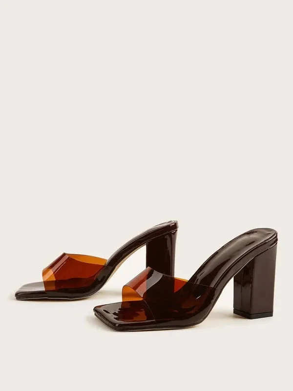 CM-SHS284459 Women Trendy Seoul Style Minimalist Chunky Heeled Mule Sandals - Brown