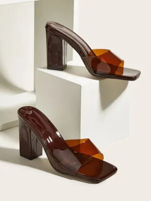 CM-SHS284459 Women Trendy Seoul Style Minimalist Chunky Heeled Mule Sandals - Brown
