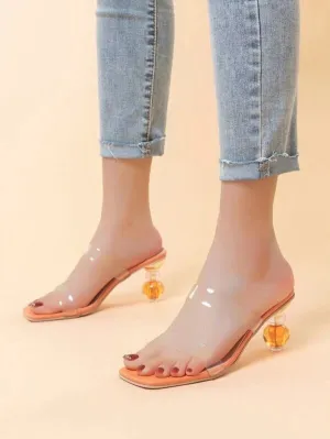 CM-SHS301979 Women Trendy Seoul Style Clear Sculptural Heeled Mule Sandals