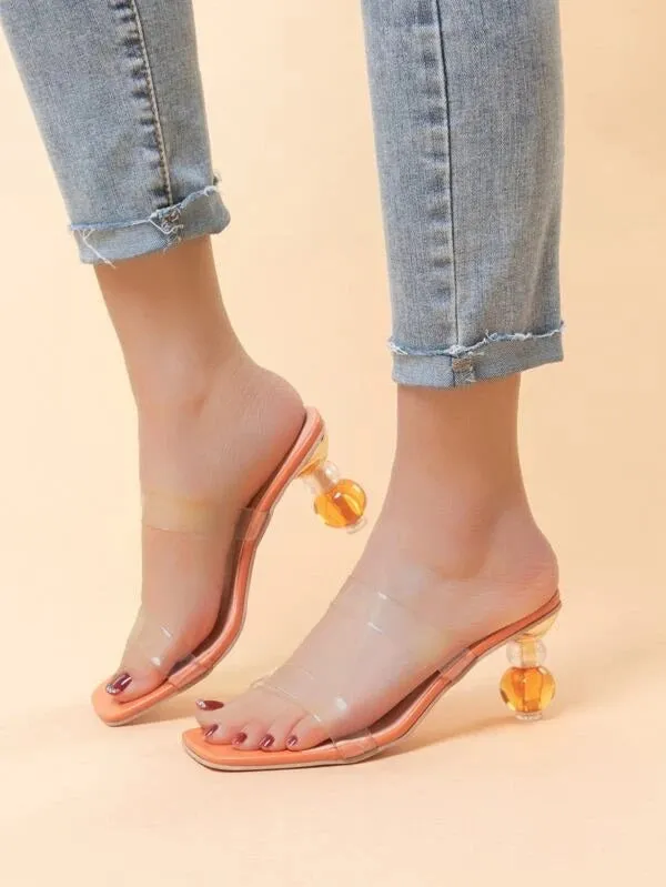 CM-SHS301979 Women Trendy Seoul Style Clear Sculptural Heeled Mule Sandals