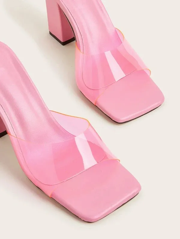 CM-SHS378181 Women Trendy Seoul Style Minimalist Chunky Heeled Mule Sandals - Pink