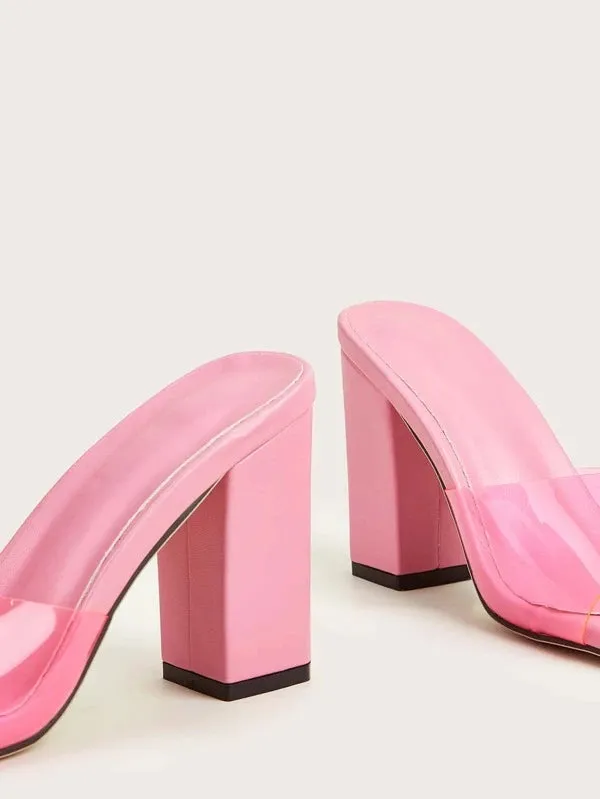 CM-SHS378181 Women Trendy Seoul Style Minimalist Chunky Heeled Mule Sandals - Pink