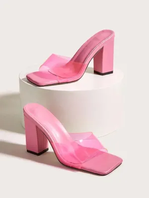 CM-SHS378181 Women Trendy Seoul Style Minimalist Chunky Heeled Mule Sandals - Pink