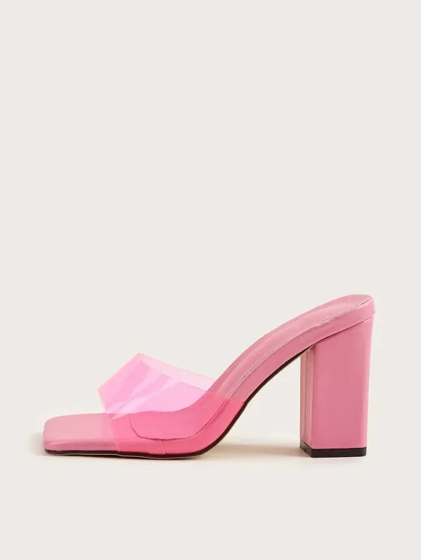 CM-SHS378181 Women Trendy Seoul Style Minimalist Chunky Heeled Mule Sandals - Pink