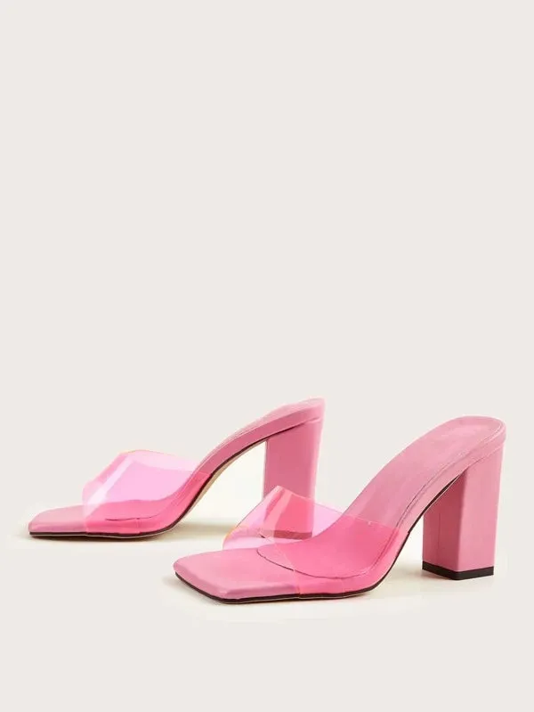 CM-SHS378181 Women Trendy Seoul Style Minimalist Chunky Heeled Mule Sandals - Pink
