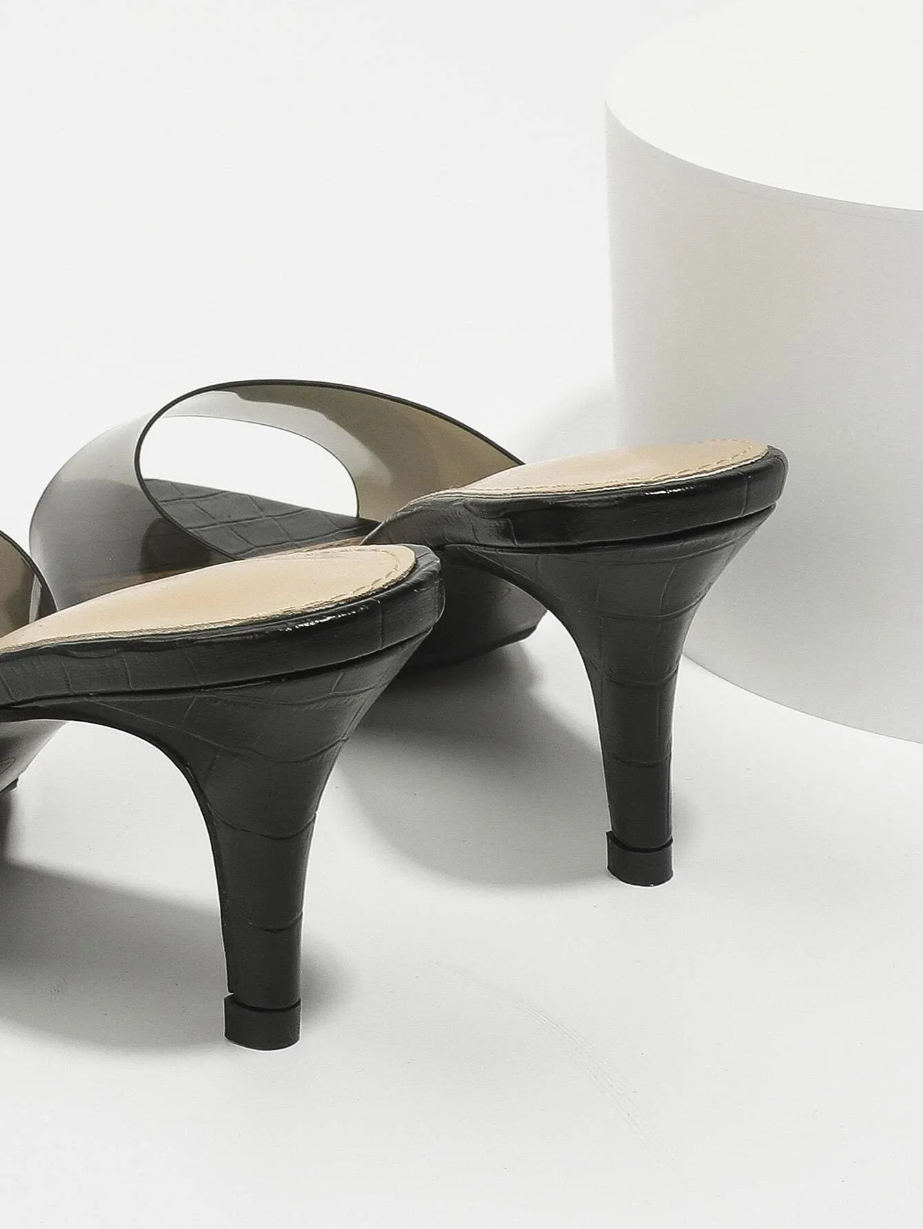 CM-SHS400396 Women Trendy Seoul Style Clear Strap Heeled Mule Sandals - Black