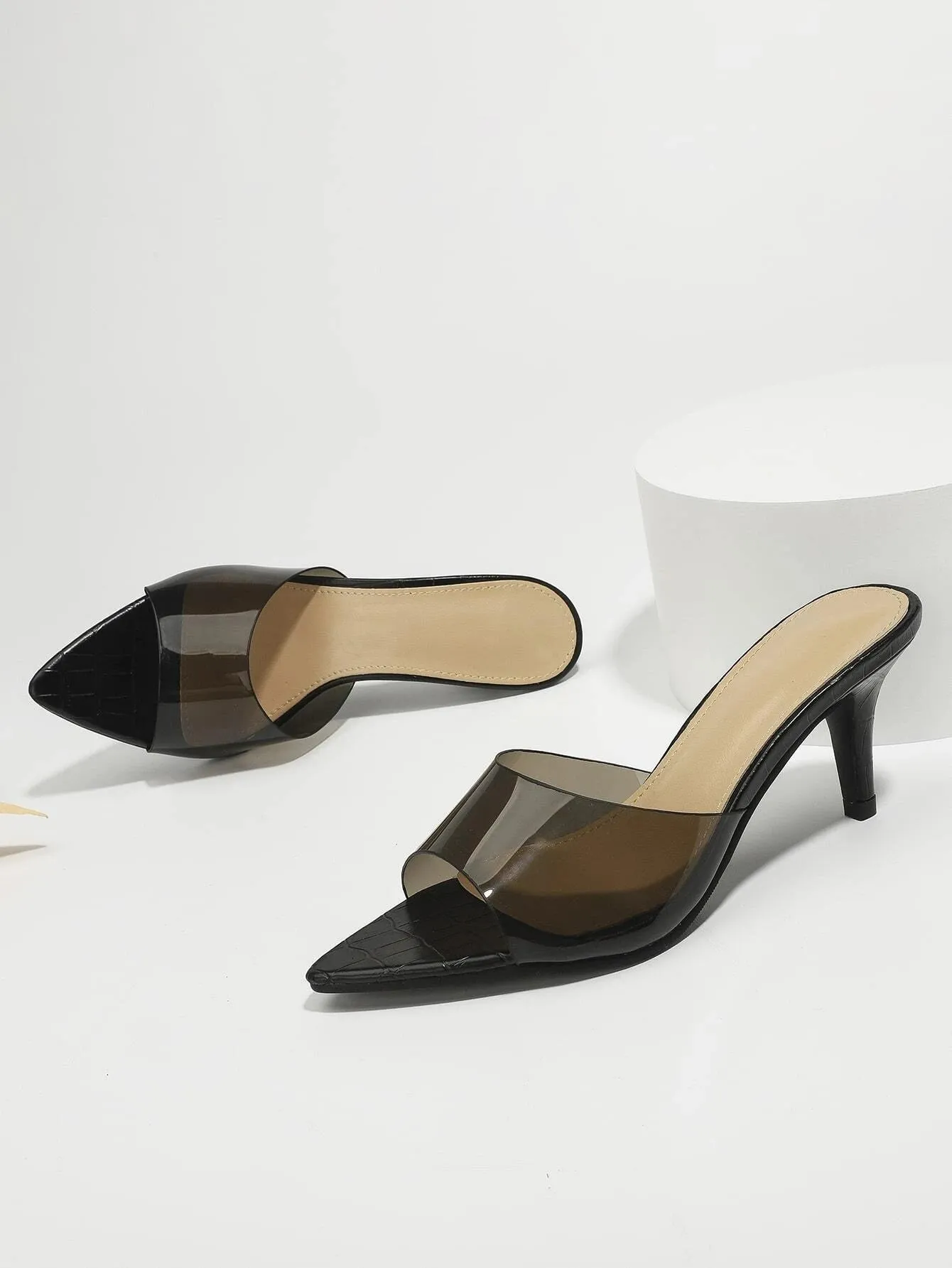 CM-SHS400396 Women Trendy Seoul Style Clear Strap Heeled Mule Sandals - Black