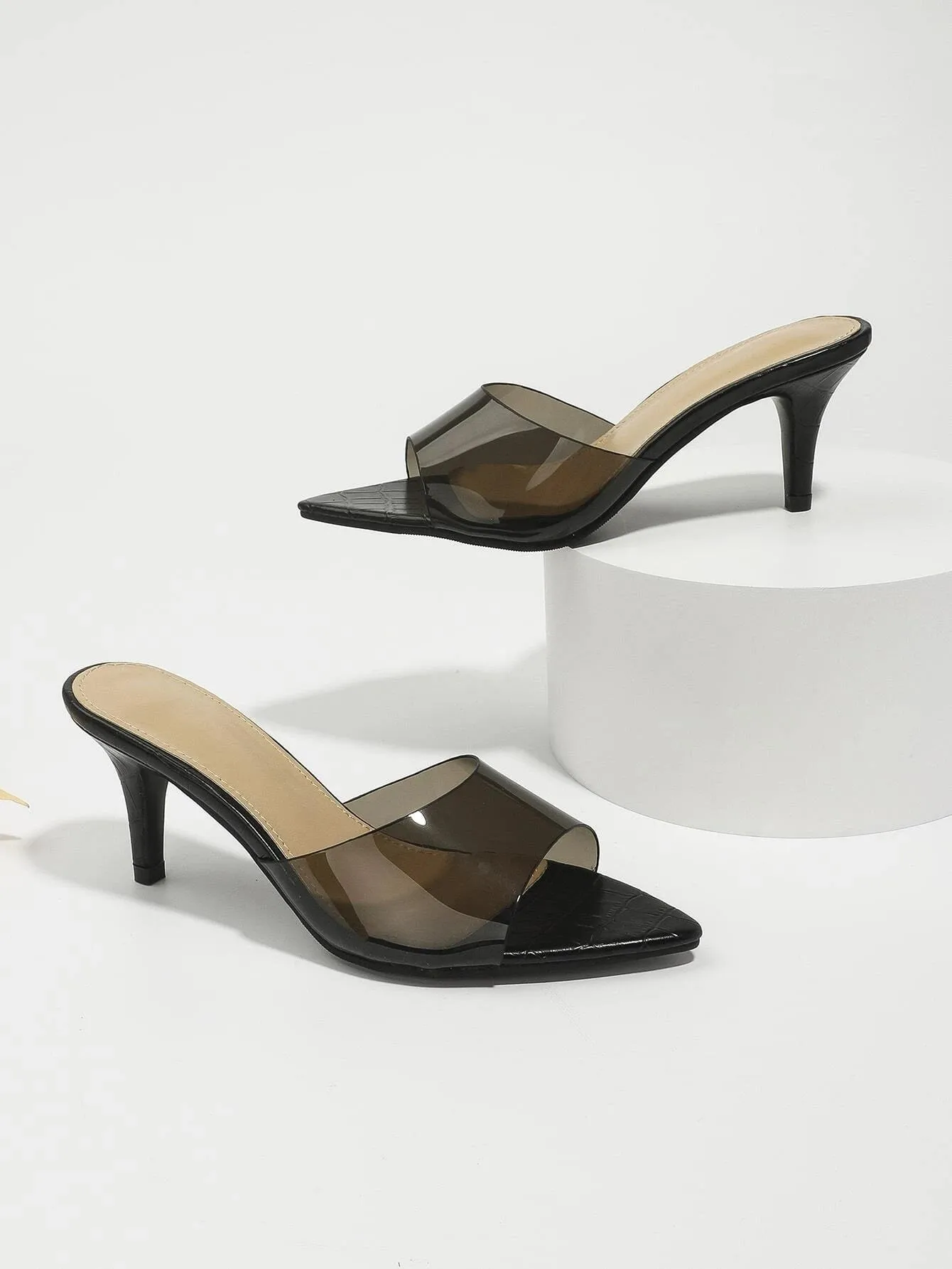 CM-SHS400396 Women Trendy Seoul Style Clear Strap Heeled Mule Sandals - Black