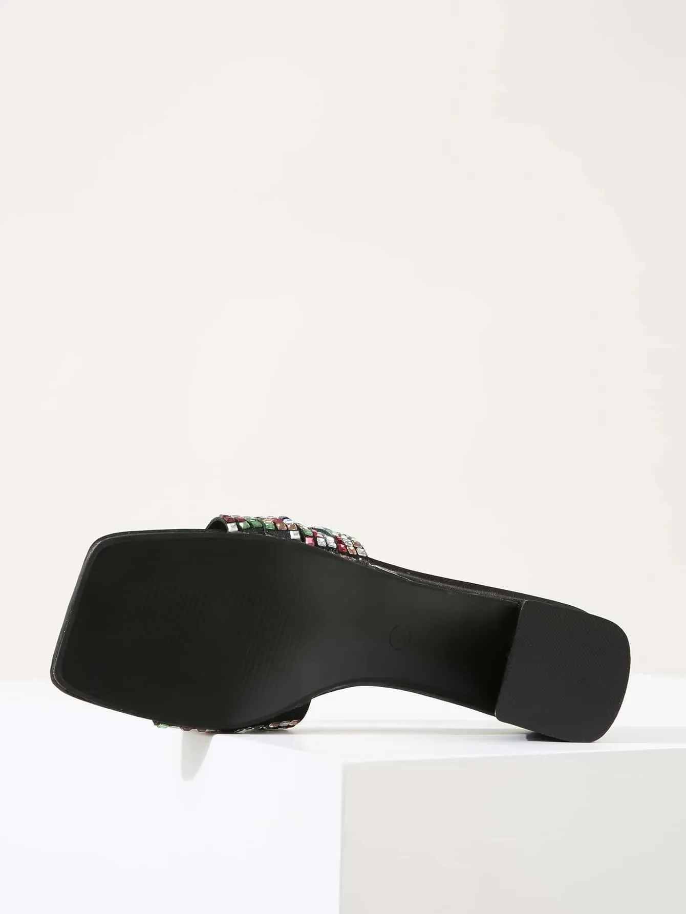 CM-SHS633303 Women Trendy Seoul Style Rhinestone Criss Cross Chunky Heeled Mule Sandals