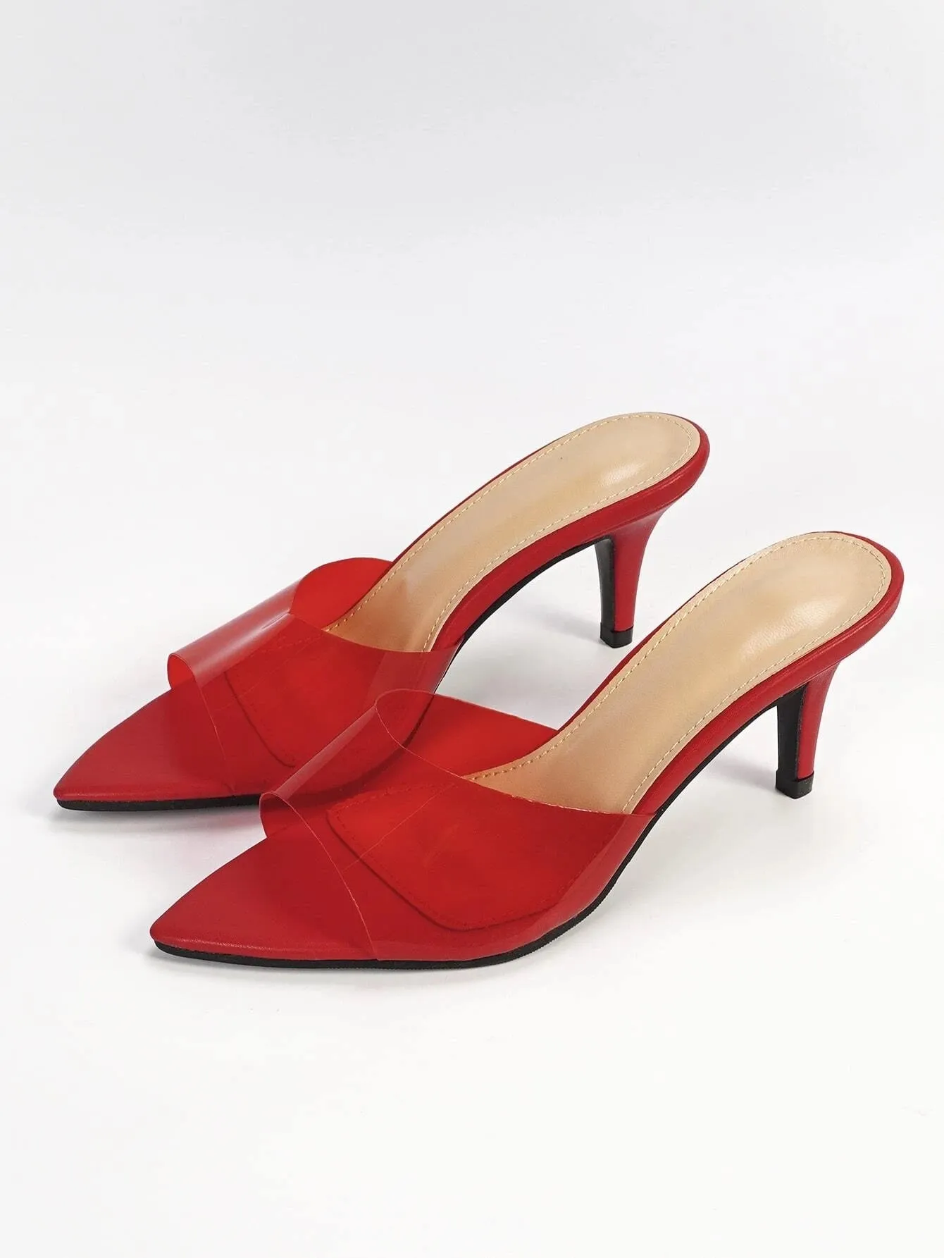 CM-SHS678507 Women Trendy Seoul Style Clear Strap Heeled Mule Sandals - Red