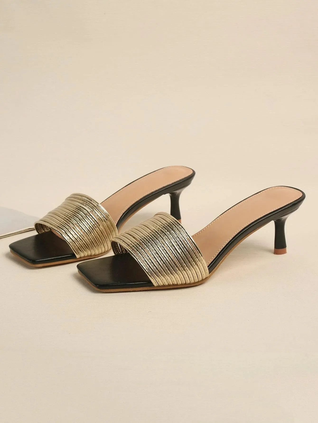 CM-SHS729328 Women Trendy Seoul Style Metallic Stiletto Heeled Mule Sandals