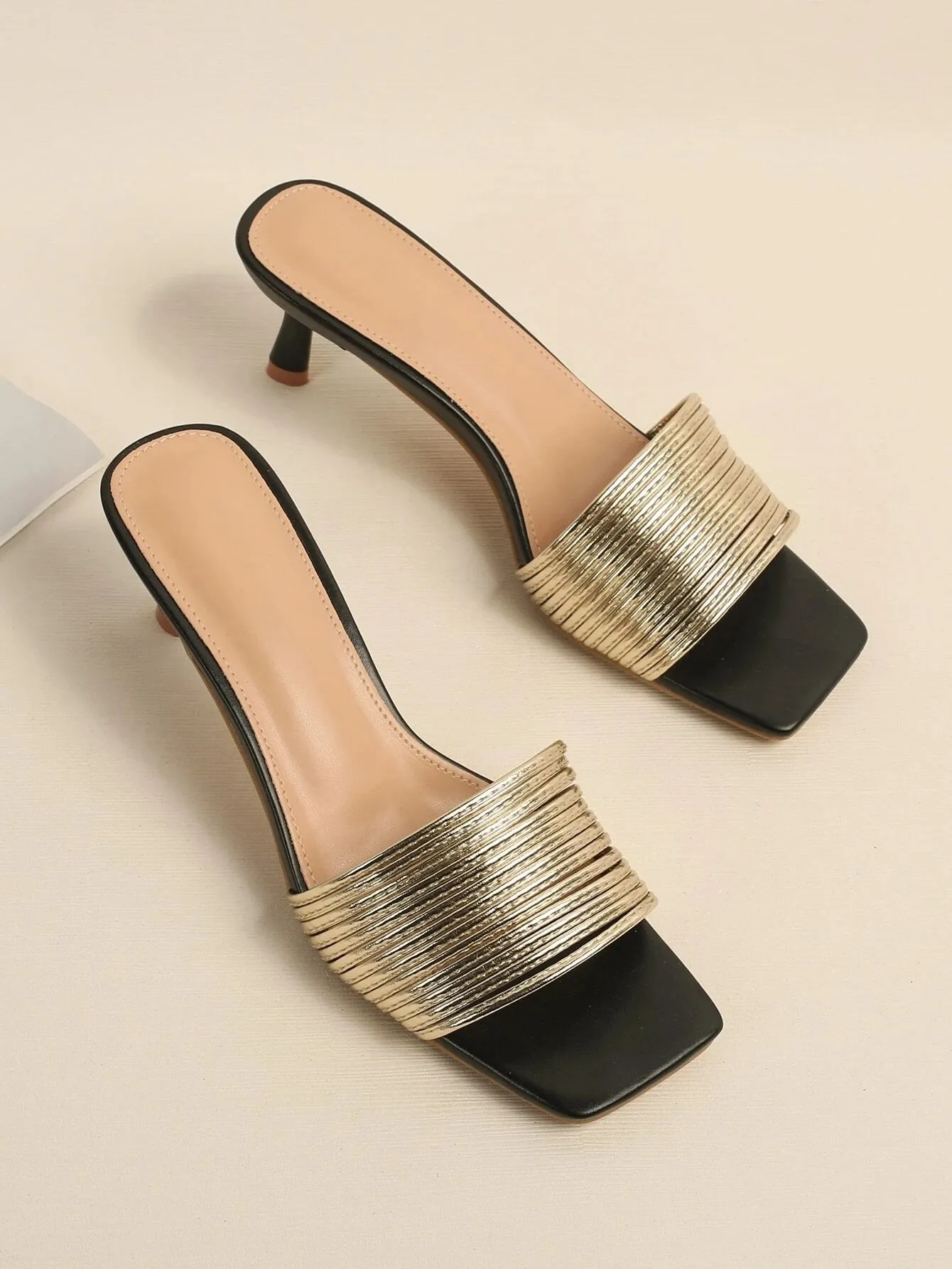 CM-SHS729328 Women Trendy Seoul Style Metallic Stiletto Heeled Mule Sandals