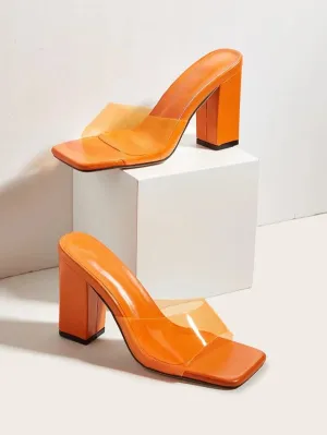 CM-SHS866368 Women Trendy Seoul Style Minimalist Chunky Heeled Mule Sandals - Orange