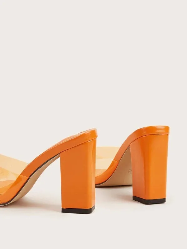CM-SHS866368 Women Trendy Seoul Style Minimalist Chunky Heeled Mule Sandals - Orange