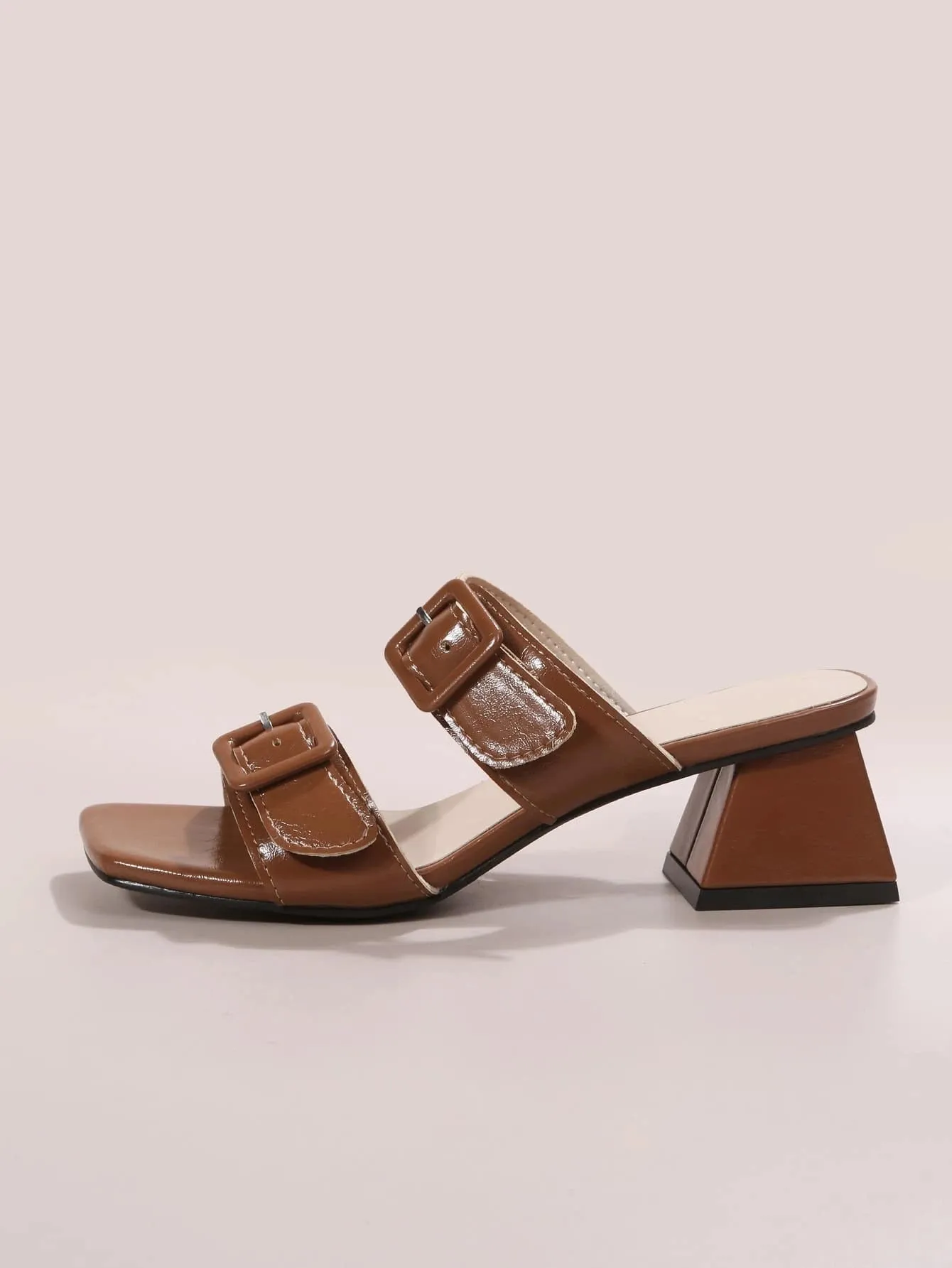 CM-SHS952059 Women Trendy Seoul Style Buckle Chunky Heeled Mule Sandals - Rust Brown