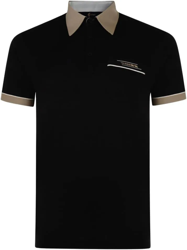 Contrasting Collar & Cuff Patterned Jersey Polo Shirt Black