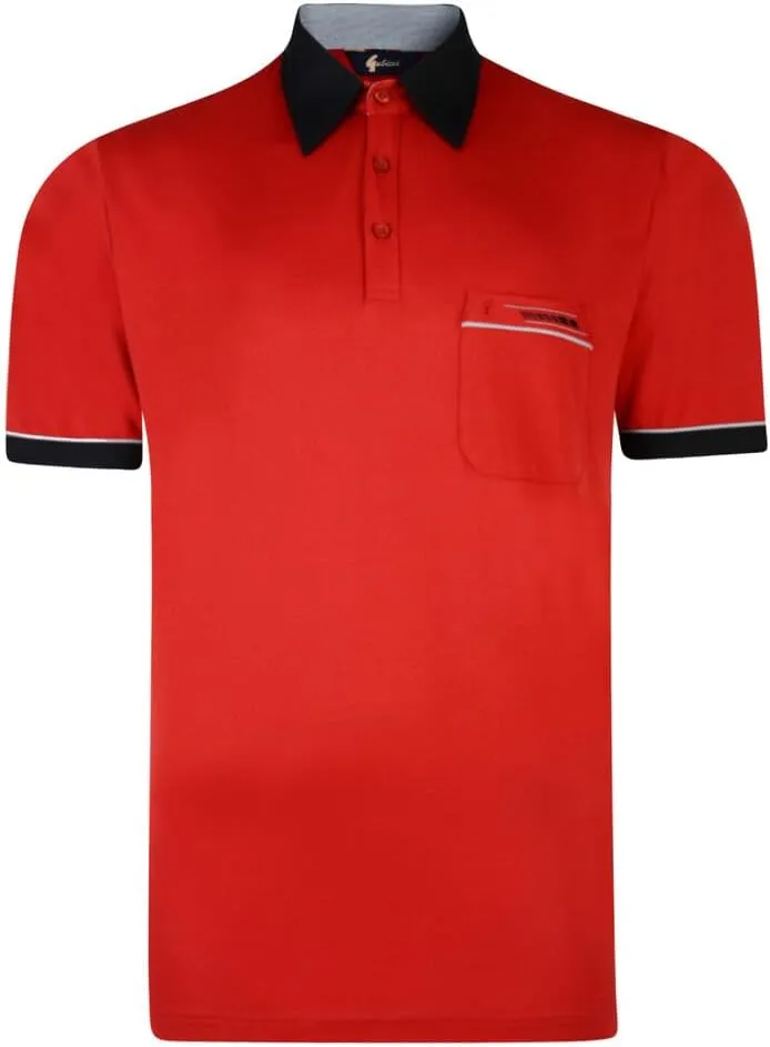 Contrasting Collar & Cuff Patterned Jersey Polo Shirt Red