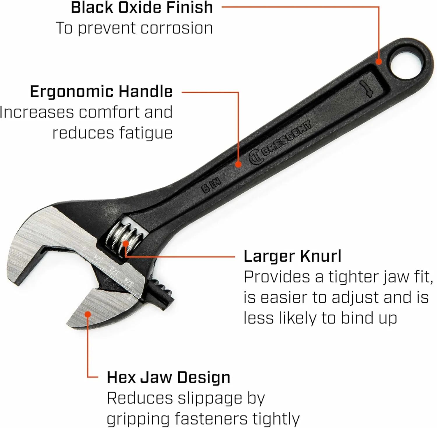 Crescent 6" Adjustable Black Oxide Wrench - Carded - AT26VS