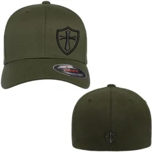Crusader Cross Military Logo Front and Back Embroidered Flexfit Hat Black Grey Navy Red Olive Royal Blue Curved or Flat Brim