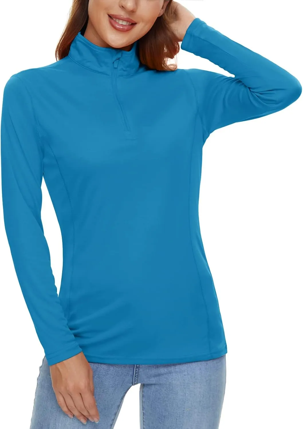 CRYSULLY Women's Long Sleeve Shirts Sun Protection 1/4 Zip Summer Quick Dry Hiking Shirts