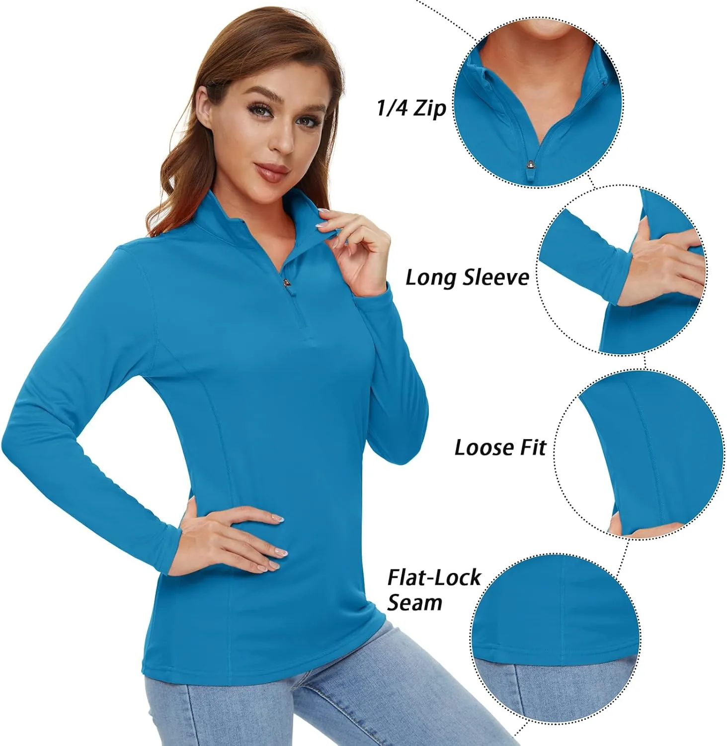 CRYSULLY Women's Long Sleeve Shirts Sun Protection 1/4 Zip Summer Quick Dry Hiking Shirts