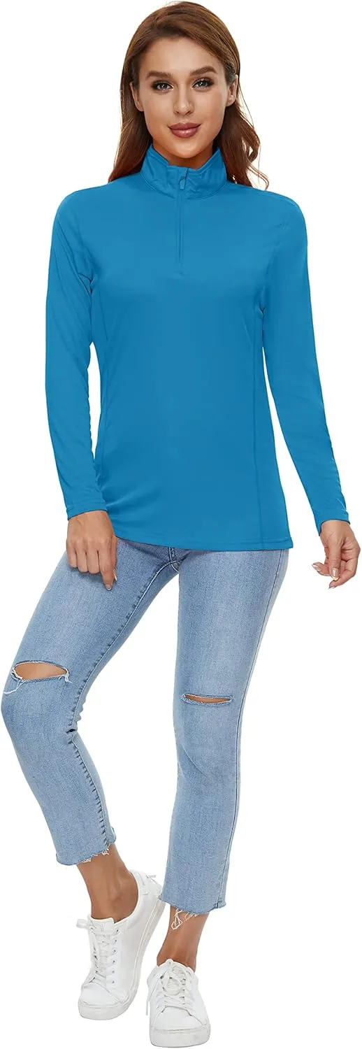 CRYSULLY Women's Long Sleeve Shirts Sun Protection 1/4 Zip Summer Quick Dry Hiking Shirts