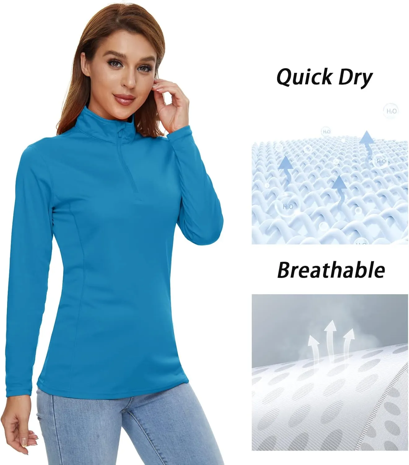 CRYSULLY Women's Long Sleeve Shirts Sun Protection 1/4 Zip Summer Quick Dry Hiking Shirts