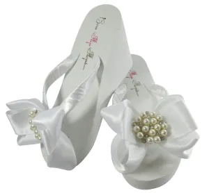 Customizable Flip Flops with Pearl Bows for Women, Bridal