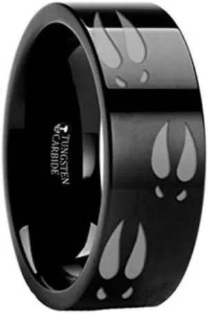 DEER TRACK Animal Track Deer Hoof Print Inside Engraved Flat Black Tungsten Ring 6mm Wide Wedding Band with Custom Inside Engraved Personalized