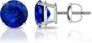 Diamond Wish Platinum Round Blue Sapphire Gemstone Stud Earrings (1 1/2 carat TW) 4-Prong Basket, Screw-Back