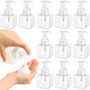 Domensi 12 Pcs Foam Pump Bottle Foaming Soap Dispenser Empty Travel Foaming Dispenser 8.5 oz Refillable Hand Soap Plastic Pump Bottle Travel Essentials Clear Container for Bathroom Vanities (White)