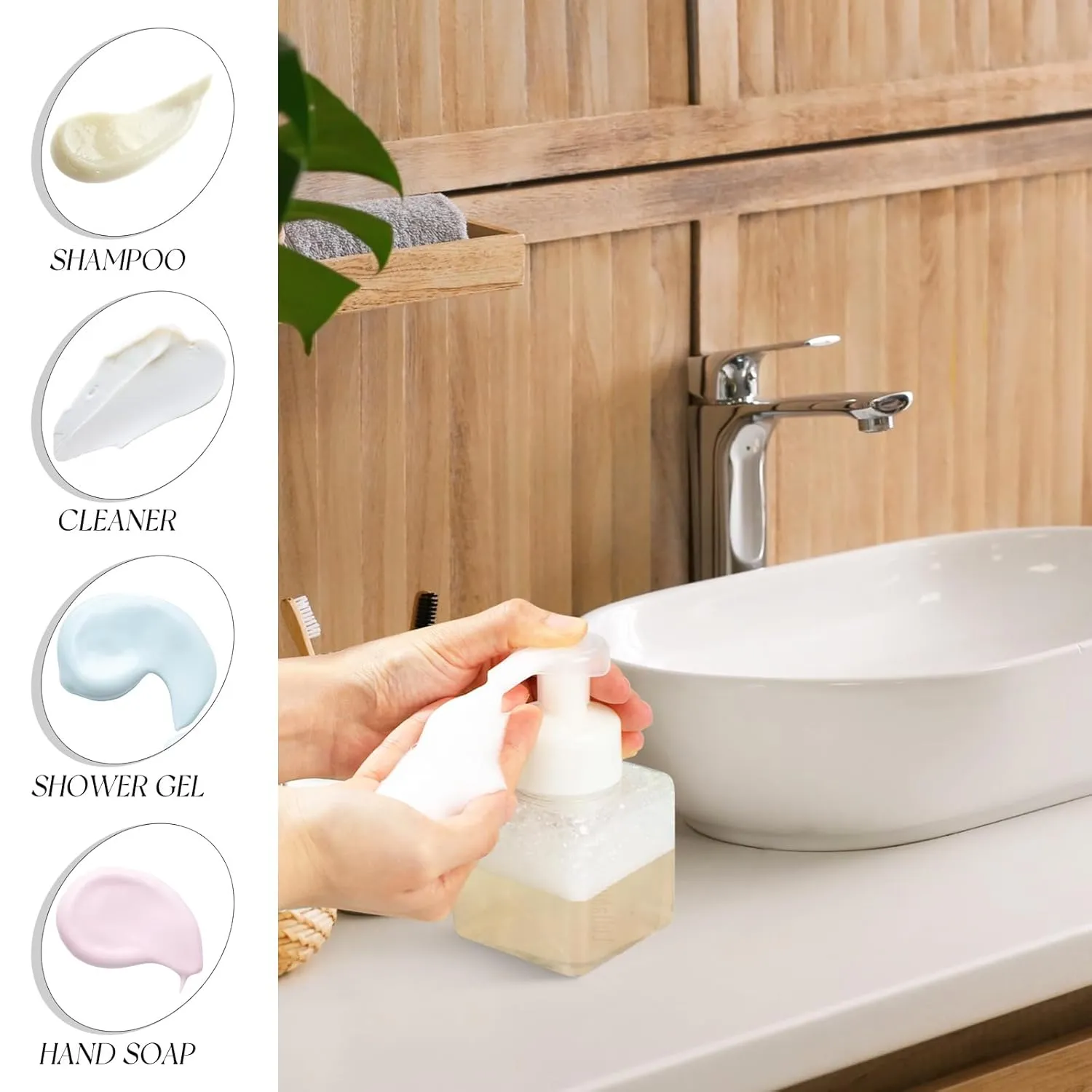 Domensi 12 Pcs Foam Pump Bottle Foaming Soap Dispenser Empty Travel Foaming Dispenser 8.5 oz Refillable Hand Soap Plastic Pump Bottle Travel Essentials Clear Container for Bathroom Vanities (White)
