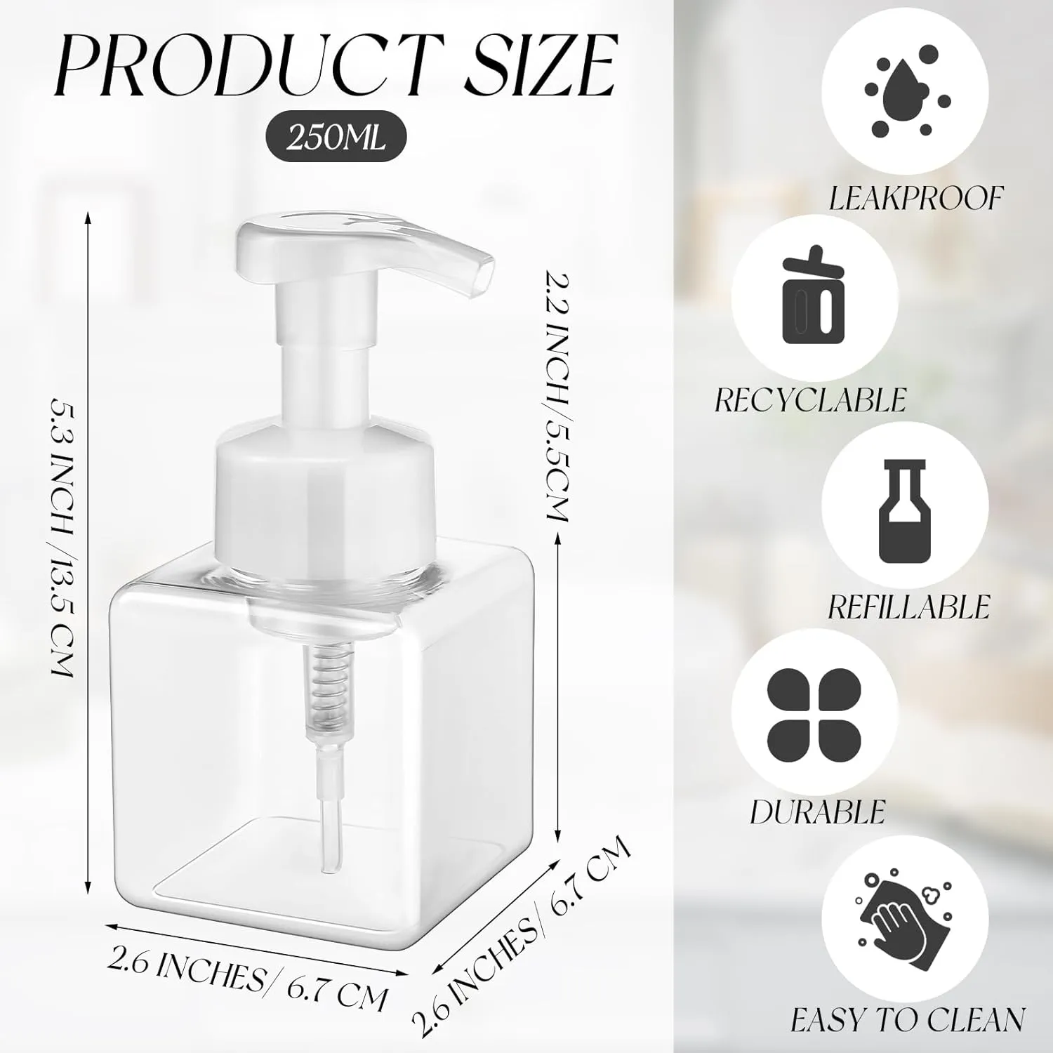 Domensi 12 Pcs Foam Pump Bottle Foaming Soap Dispenser Empty Travel Foaming Dispenser 8.5 oz Refillable Hand Soap Plastic Pump Bottle Travel Essentials Clear Container for Bathroom Vanities (White)
