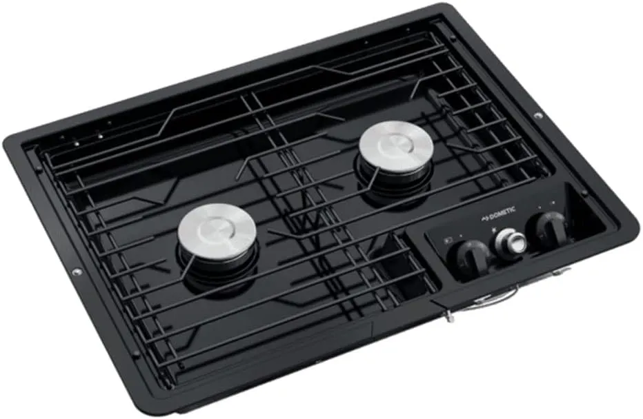 Dometic 9108717574 (50211) Drop-in Two-Burner 12V Cooktop with Wire Grate - Black, Electric