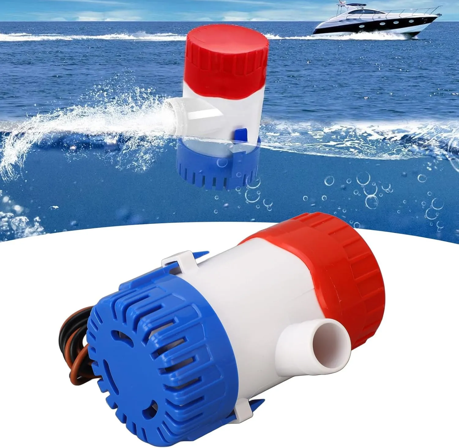 Electric Boat Water Pump Low Noise DC12V Mini Bilge Pump for Ferry Yacht Garden (500GPH)
