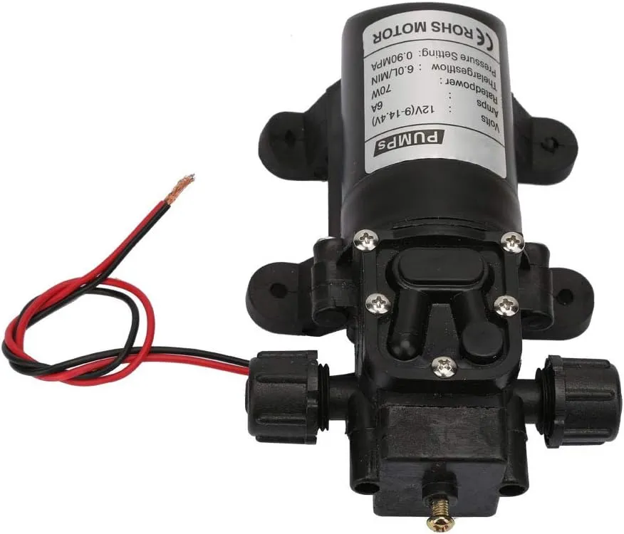 Electric High Pressure Pump, DC 12V 70W 6L/Min Self Priming Plastic Two Side Thread Low Current Diaphragm Pump for RV Marine Boat