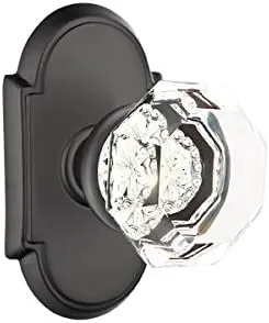 EMTEK #8 Rosette Privacy Set with Old Town Clear Knob - Available in 10 Finishes - 8208OTUS19 - Flat Black (US19)